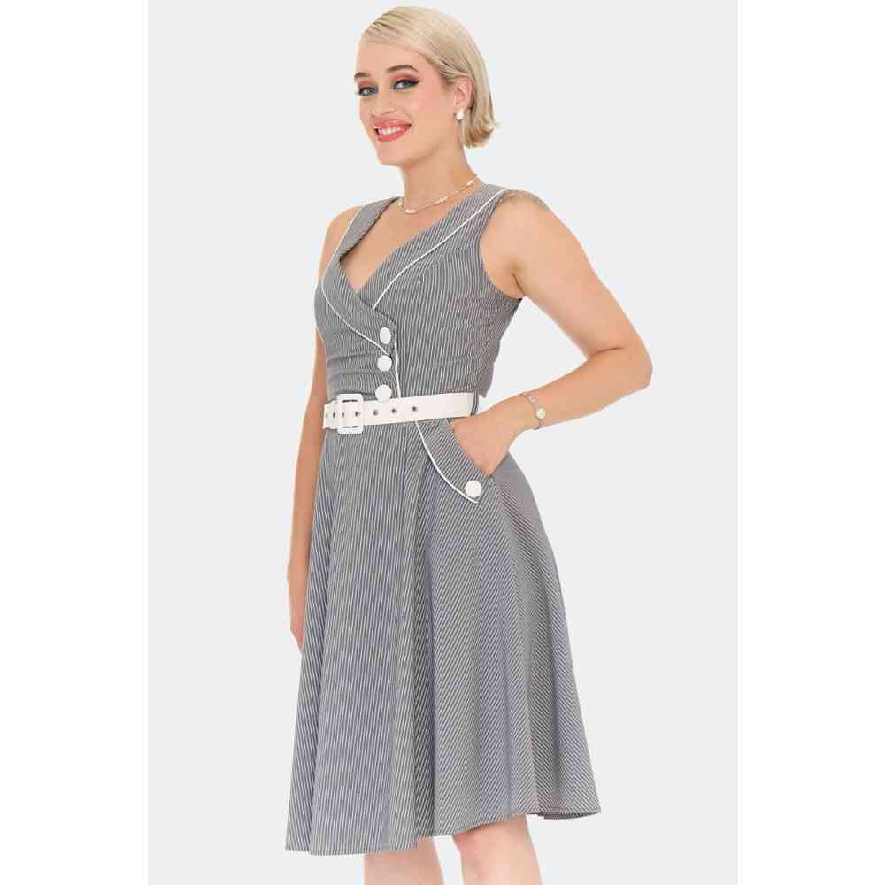 Voodoo Vixen - Vintage Pinstripe Flare Kleid - Grau